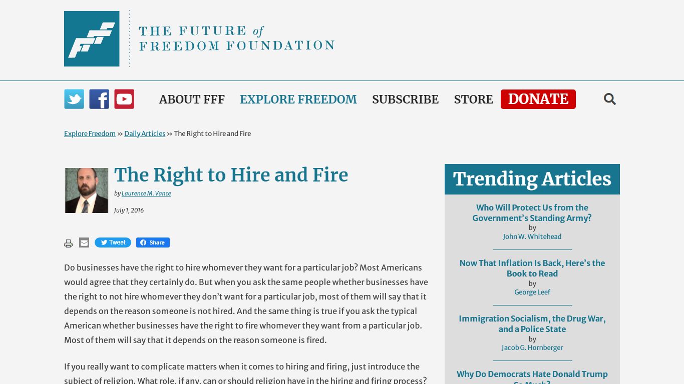 The Right to Hire and Fire – The Future of Freedom Foundation